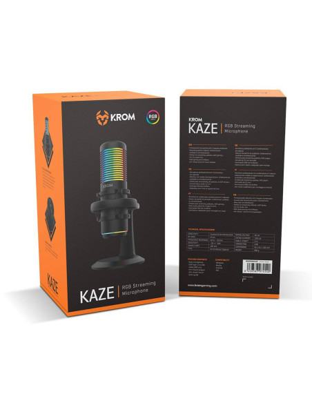 Microfone Condensador Cardióide Krom Kaze RGB 192Khz 24-bit USB Preto