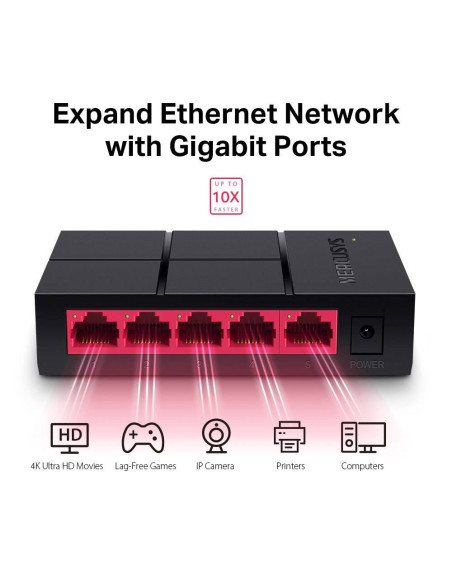 Switch de Rede Mercusys MS105G Mini 5 Portas Gigabit UnManaged