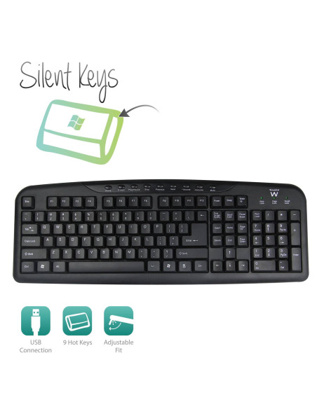Teclado Ewent EW3195 Multimédia USB PT Preto