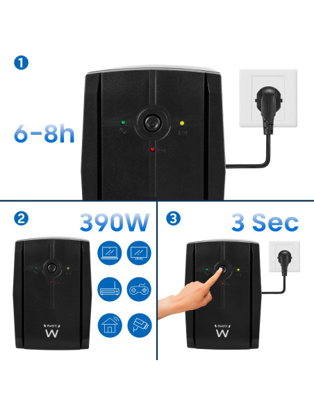 EWENT UPS 780VA/390W Linha Interativa com AVR, 2 x CEE 7/7 portas