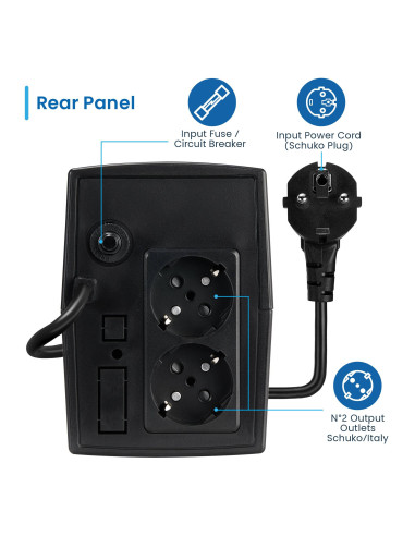 EWENT UPS 780VA/390W Linha Interativa com AVR, 2 x CEE 7/7 portas