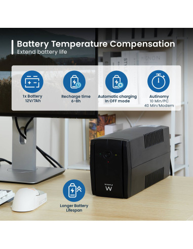 EWENT UPS 780VA/390W Linha Interativa com AVR, 2 x CEE 7/7 portas