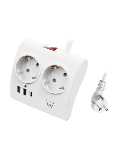EWENT Tomada múltipla com 2 entradas + 2 x USB A e 1 x USB C16A Schuko