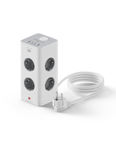 EWENT Tomada múltipla de 8 entradas Schuko + 2 x USB A e 2 x USB C