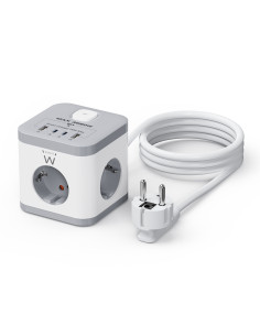 EWENT Tomada múltipla de 3 entradas Schuko + 2 x USB A e 2 x USB C