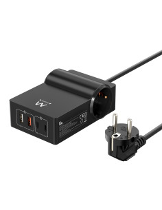 EWENT Estação Carregamento 65W, 2 x USB USB-C, 2 x USB A, 2 x Schuko G