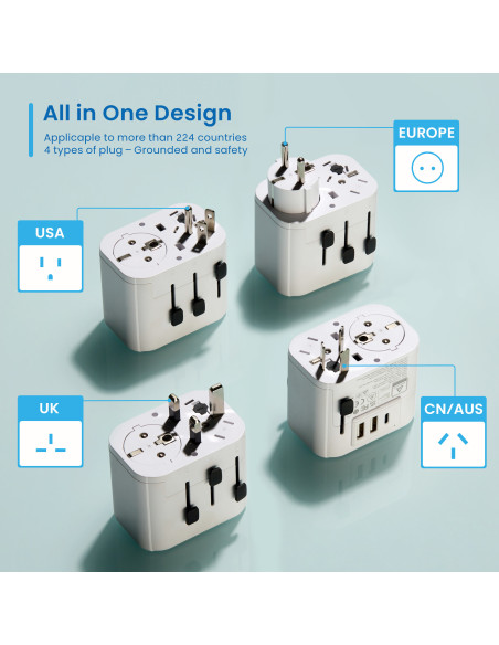 EWENT Adaptador de viagem universal com fichas EUA/UK/AUS/CHINA e Schu