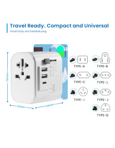 EWENT Adaptador de viagem universal com fichas EUA/UK/AUS/CHINA e Schu 2