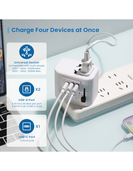EWENT Adaptador de viagem universal com fichas EUA/UK/AUS/CHINA e Schu