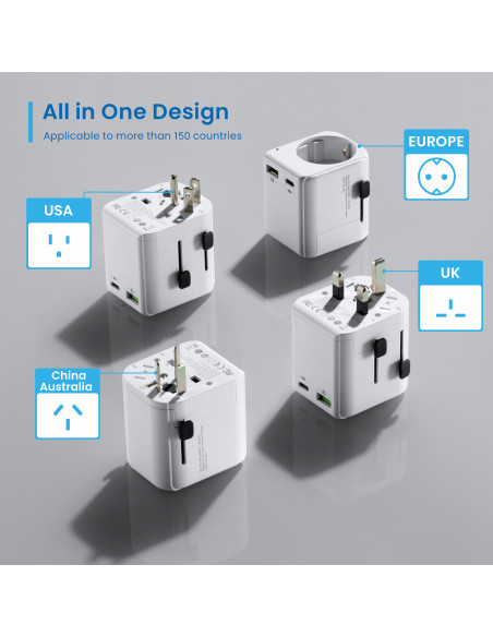 EWENT Adaptador de viagem universal com fichas EUA/UK/AUS/CHINA e toma