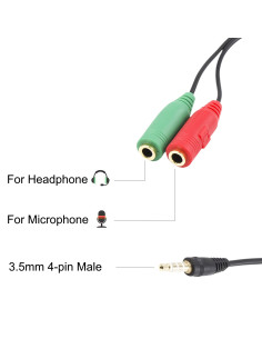 EWENT Cabo Adaptador Áudio, 1x 3.5 mm AUX 4-pin M - 2x 3.5 mm AUX 3-pi 2
