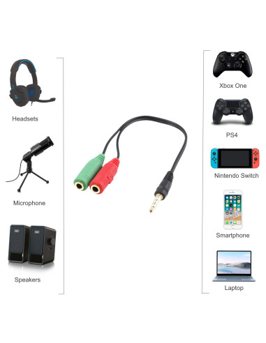 EWENT Cabo Adaptador Áudio, 1x 3.5 mm AUX 4-pin M - 2x 3.5 mm AUX 3-pi