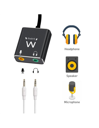 EWENT Cabo Adaptador de Áudio USB USB-C com 2x jack 3,5 mm