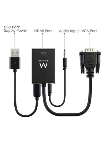 EWENT Cabo Conversor VGA macho - HDMI fêmea com audio 0.20m
