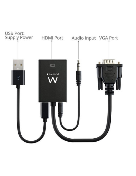 EWENT Cabo Conversor VGA macho - HDMI fêmea com audio 0.20m