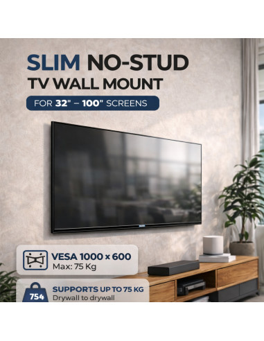 EWENT Slim No-Stud TV Wall Mount for 32"–100" Screens, Max VESA 1000x6