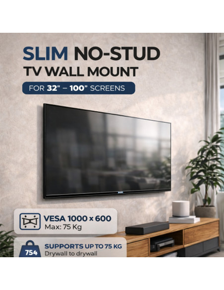 EWENT Slim No-Stud TV Wall Mount for 32"–100" Screens, Max VESA 1000x6