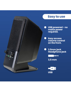 EWENT Colunas 2.0 Speakers, 12W, Built-in volume e conector Headphone 2