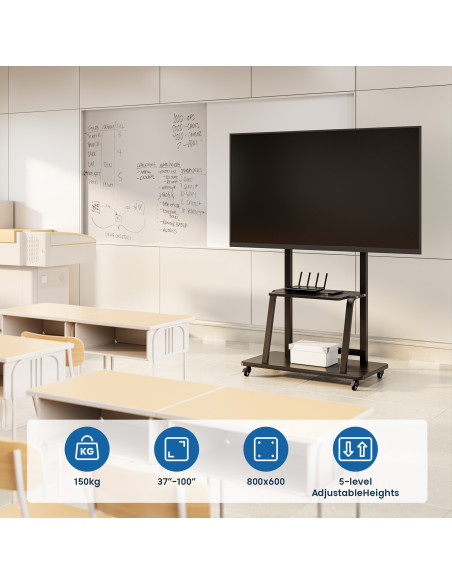 EWENT Suporte Móvel para TVs 37" a 100" com prateleira, Max VESA 800x6