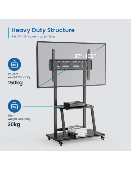 EWENT Suporte Móvel para TVs 37" a 100" com prateleira, Max VESA 800x6