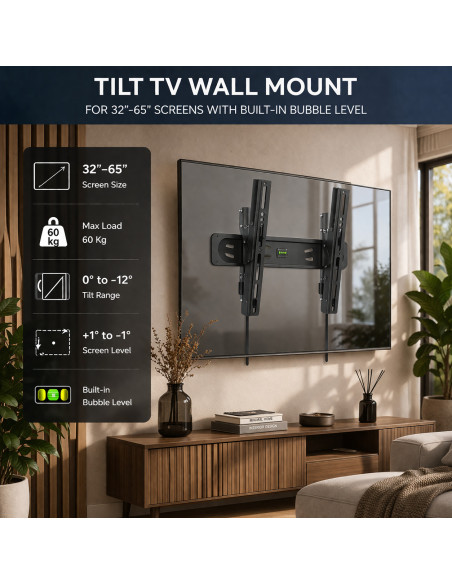 EWENT Ultra Slim TV Wall Mount 32" up para 65", Tilted, Min VESA 75x75