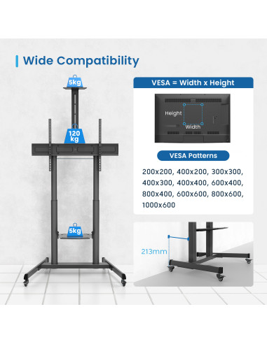 EWENT Suporte Móvel Heavy Duty para TV´s 60 a 100" e 120Kg, Min VESA 2