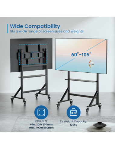 EWENT Suporte Móvel Heavy Duty para TV´s de 55 a 100" e 120Kg, Min VES