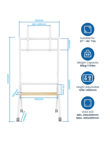 EWENT Suporte Móvel Heavy Duty para TV´s 37 a 86" e 80Kg, Min VESA 200