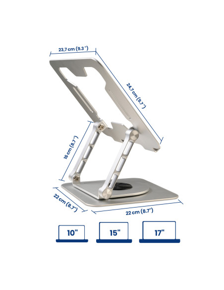 EWENT Suporte Aluminio para Portátil, Rotação 360º, Ajustável Altura