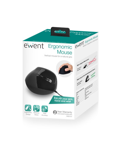 EWENT Rato Óptico Ergonómico Vertical, 800-1200-1600dpi-1800 dpi, 5 bo