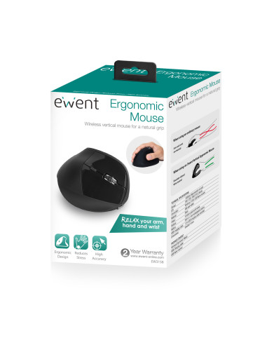 EWENT Rato Wireless Ergonómico Vertical, 800-1200-1600dpi, 5 botões, p