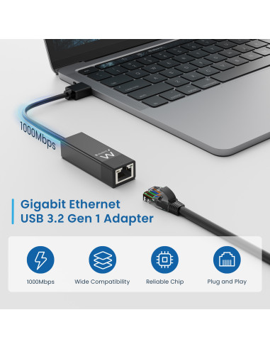 Ewent Adaptador Gigabit Ethernet USB 3.2 Gen 1, preto