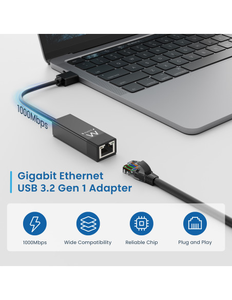Ewent Adaptador Gigabit Ethernet USB 3.2 Gen 1, preto