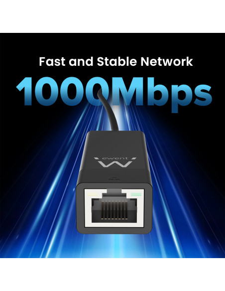 Ewent Adaptador Gigabit Ethernet USB 3.2 Gen 1, preto
