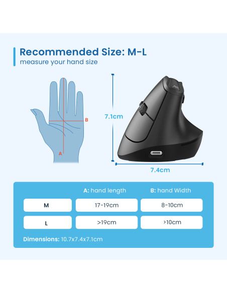EWENT Rato Wireless Ultimate Ergonómico, Recarregável, Dupla Conetivid