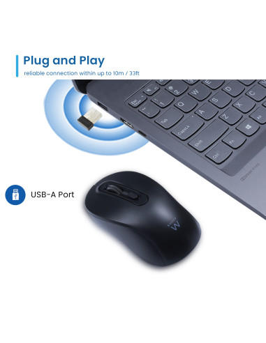 EWENT Rato Wireless 2,4hz | 4D | Recetor USB-A | Selecionável 800-1200