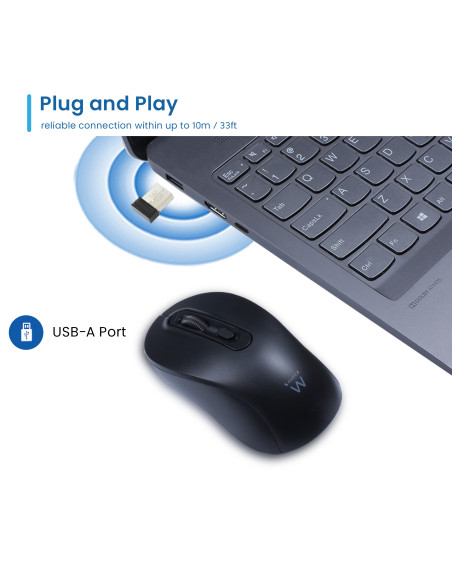 EWENT Rato Wireless 2,4hz | 4D | Recetor USB-A | Selecionável 800-1200