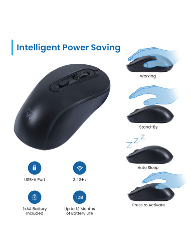EWENT Rato Wireless 2,4hz | 4D | Recetor USB-A | Selecionável 800-1200