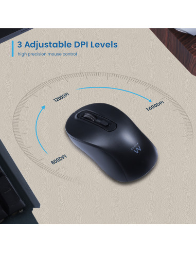 EWENT Rato Wireless 2,4hz | 4D | Recetor USB-A | Selecionável 800-1200