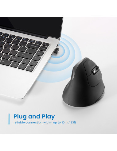 EWENT Rato Wireless Vertical Ergonómico, 2.4 Ghz, USB A, 800/1200/2400