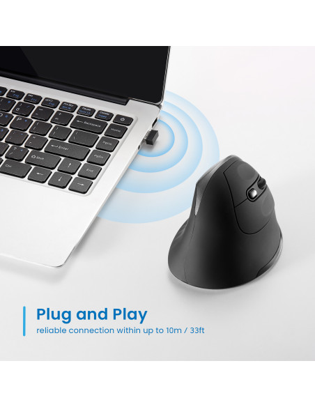 EWENT Rato Wireless Vertical Ergonómico, 2.4 Ghz, USB A, 800/1200/2400