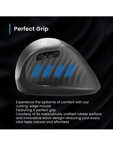 EWENT Rato Wireless Vertical Ergonómico, 2.4 Ghz, USB A, 800/1200/2400