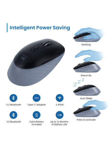 EWENT Rato Wireless Multi-conexão | Bluetooth 1 | Bluetooth 2 | 6D | R