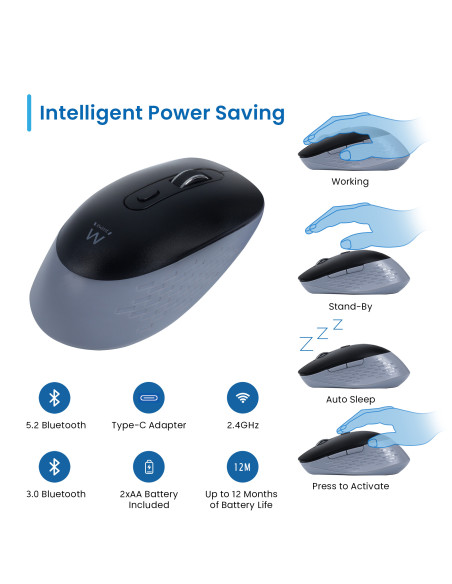 EWENT Rato Wireless Multi-conexão | Bluetooth 1 | Bluetooth 2 | 6D | R