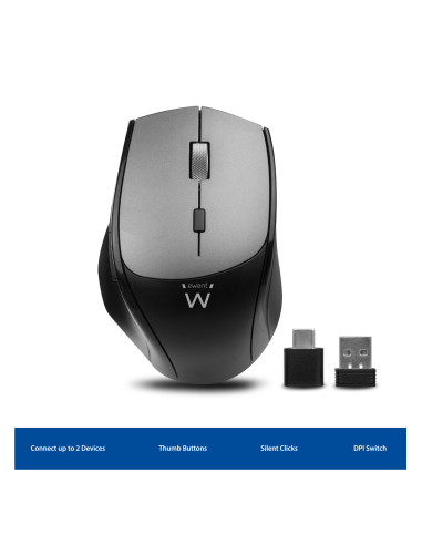 EWENT Rato Wireless Dual Connect USB-A & USB C, 2400dpi, botões silenc