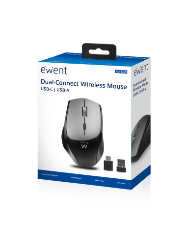 EWENT Rato Wireless Dual Connect USB-A & USB C, 2400dpi, botões silenc