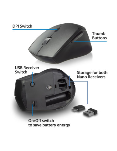 EWENT Rato Wireless Dual Connect USB-A & USB C, 2400dpi, botões silenc