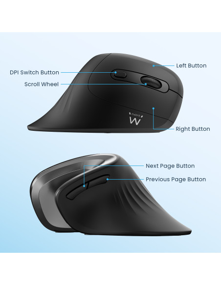 EWENT Rato Wireless Ergonómico | 2.4Ghz | USB-A Nano |1200, 2400, 3200