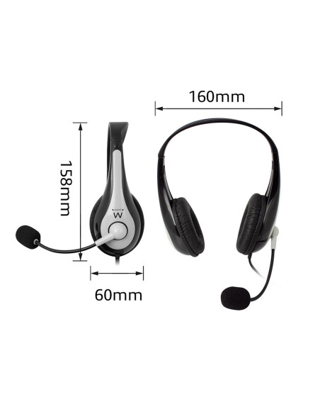 EWENT Headsets USB com microfone e controlo de volume, cabo 2.1m