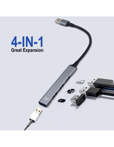 EWENT HUB USB 3.2 Gen 1, 1 porta USB 3.2 Gen1 + 3 portas USB 2.0